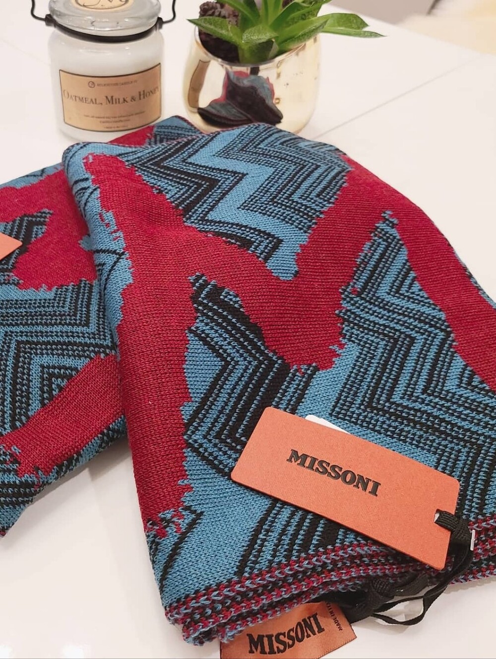 Missoni Zigzag Knit Scarf in Turquoise, Red & Black